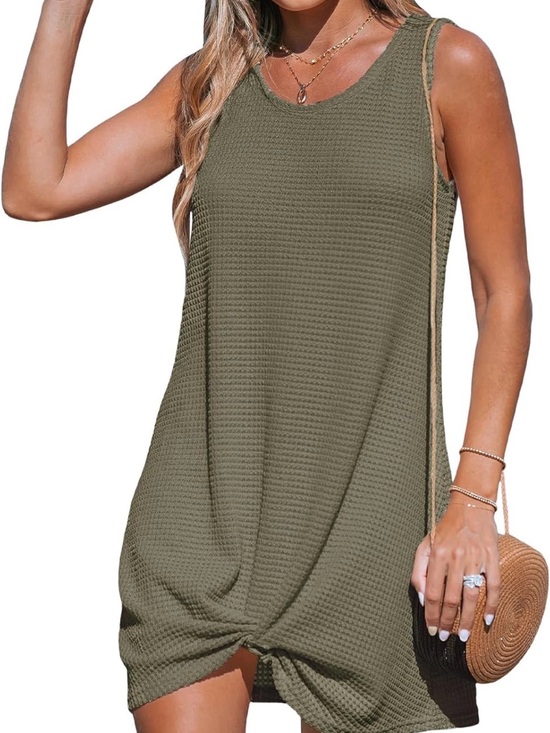 Cupshe Tops - Cupshe Woman’s Army Green Waffle Knit Twisted Cover Up Mini Dress Size X Large